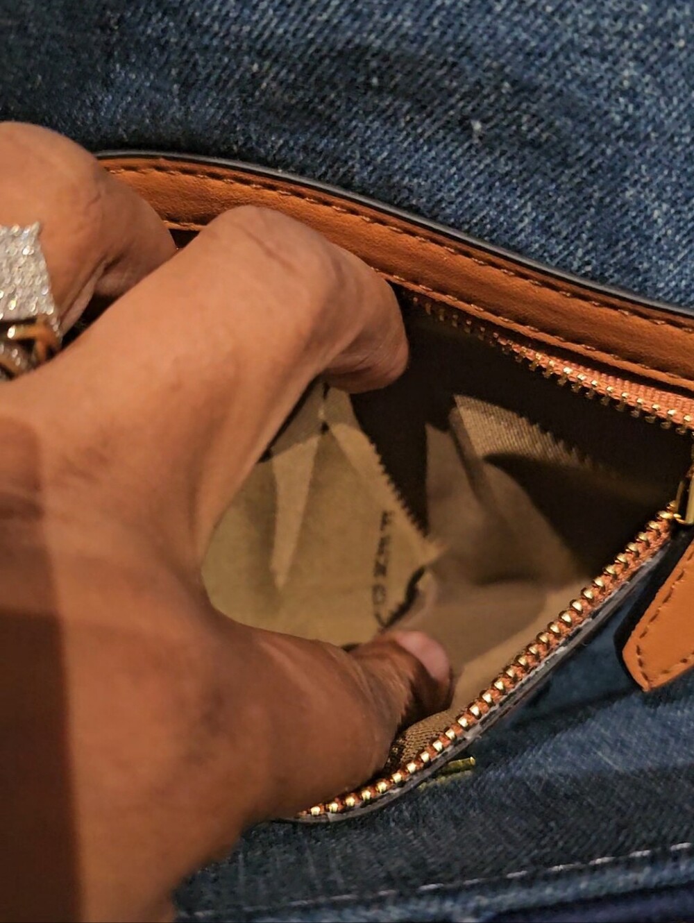 Fendi Denim Blue FF Jacquard Shoulder Bag with Gold Hardware - Picture 2 of 6